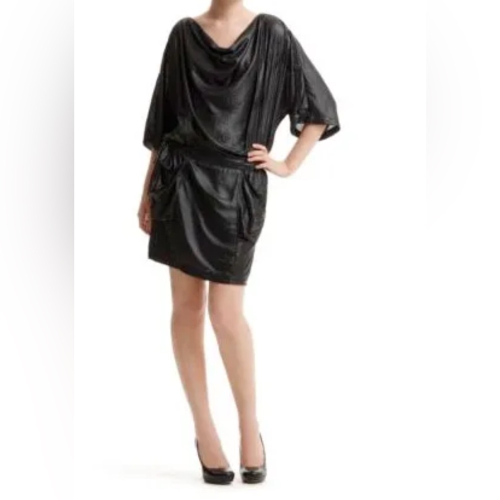 Vintage BCBGMaxAzria Black Glitzy Cowl Neck Dress L